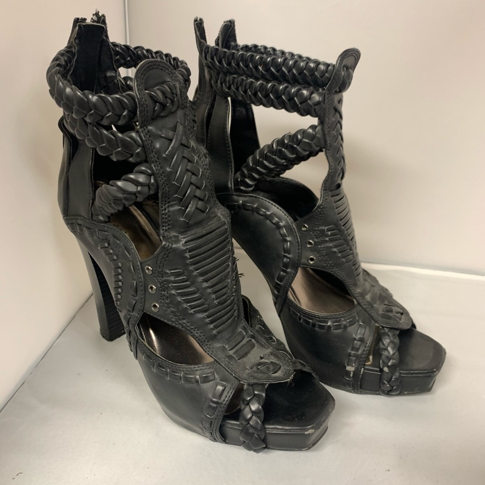 Goth sexy black leather heels